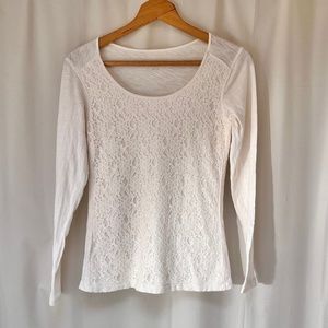 Eddie Bauer off-white lace front long sleeve top
